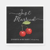 Serviette En Papier Élégant Juste Marié Retro Cherries Mariage noir (Devant)