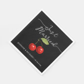 Serviette En Papier Élégant Juste Marié Retro Cherries Mariage noir (Coin)
