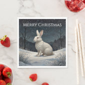 Serviette En Papier Elégant lapin blanc Noël forêt enneigée (En situation)
