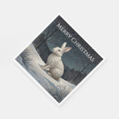 Serviette En Papier Elégant lapin blanc Noël forêt enneigée (Coin)