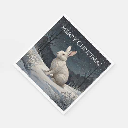 Serviette En Papier Elégant lapin blanc Noël forêt enneigée (Coin)