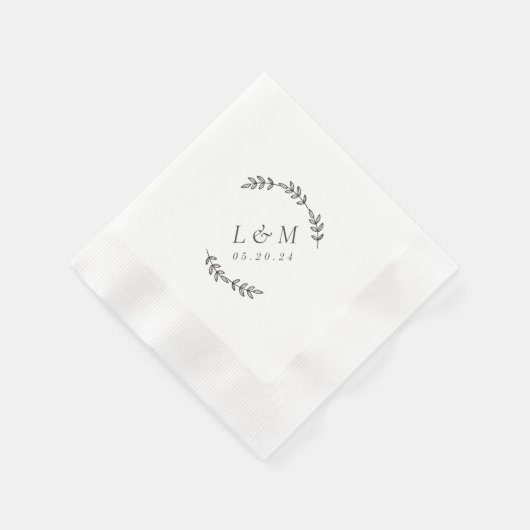 Serviette En Papier Elegant Laurel Wreath Custom Monogram Mariage (Coin)
