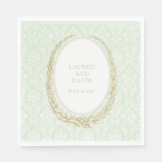 Serviette En Papier Elegant Laurel Wreath | Damas vert (Devant)