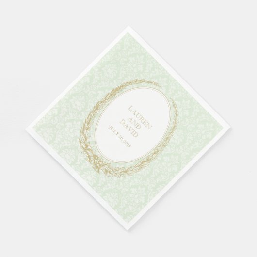 Serviette En Papier Elegant Laurel Wreath | Damas vert (Coin)