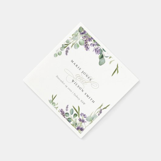 Serviette En Papier Élégant Lavande Eucalyptus Mariage de feuillage fe (Coin)