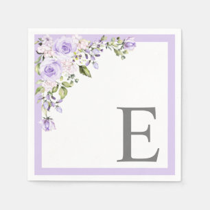 Serviette En Papier Élégant Lavande Lavande Florale Monogramme initial