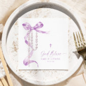 Serviette En Papier Élégant Lavender Bow & Rosary Baptisme