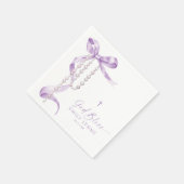 Serviette En Papier Élégant Lavender Bow & Rosary Baptisme (Coin)