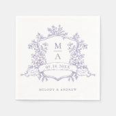 Serviette En Papier Elegant Lavender Floral Crest Monograms Wedding (Devant)