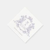 Serviette En Papier Elegant Lavender Floral Crest Monograms Wedding (Coin)