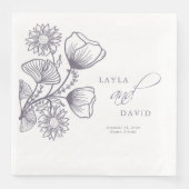 Serviette En Papier Élégant Lavender Floral Outline Mariage (Devant)