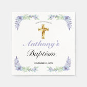 Serviette En Papier Élégant Lavender Gold Cross Baby Baptism (Devant)