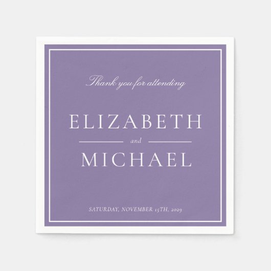 Serviette En Papier Élégant Lavender Lavender Classic Script Mariage (Devant)