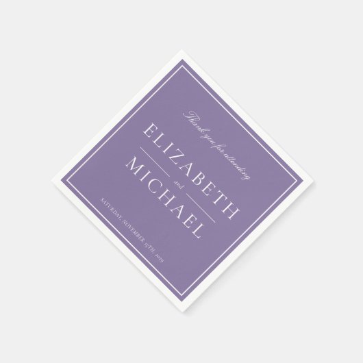 Serviette En Papier Élégant Lavender Lavender Classic Script Mariage (Coin)