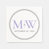 Serviette En Papier Élégant Lavender Monogram Mariage (Devant)