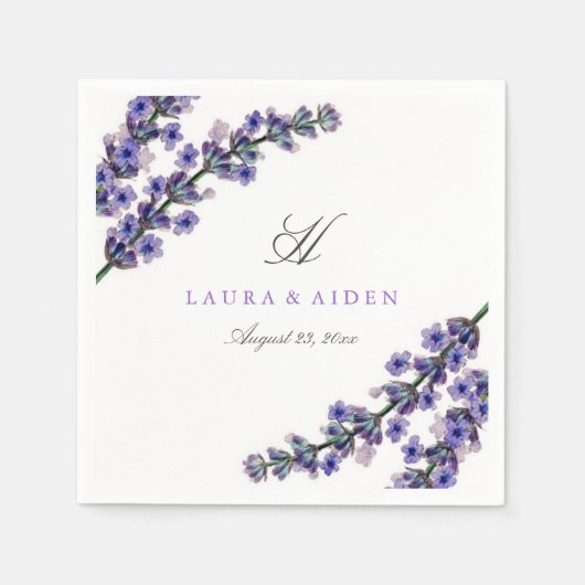 Serviette En Papier Élégant Lavender Monogram Mariage Napkin (Devant)