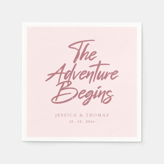 Serviette En Papier Élégant l'aventure commence Rose Mariage or (Devant)