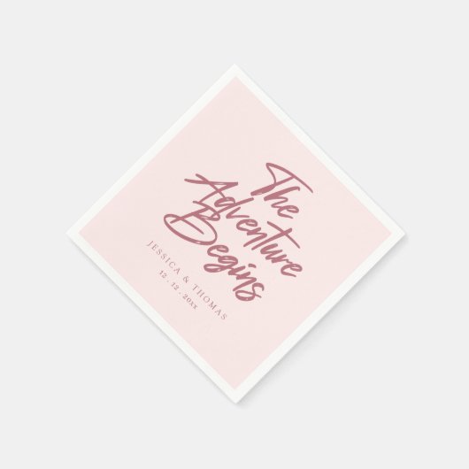 Serviette En Papier Élégant l'aventure commence Rose Mariage or (Coin)