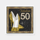 Serviette En Papier Elégant Leopard Gold High Heel 50e fête d'annivers (Devant)