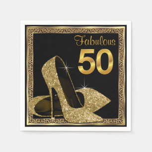 Serviette En Papier Elegant Léopard Or Talon Haut 50e Fête d'Anniversa