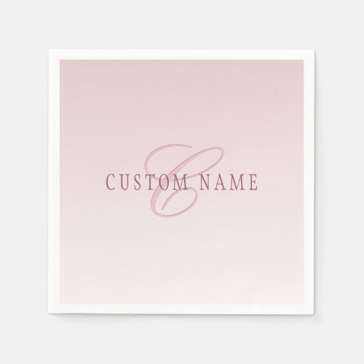 Serviette En Papier Élégant lettrage et monogramme | Rose Ombre (Devant)