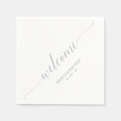 Serviette En Papier Élégant lettrage stylé argenté Bienvenue Fête (Devant)