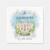 Serviette En Papier Élégant lieu | fleurs colombes Mariage Luxe (Devant)