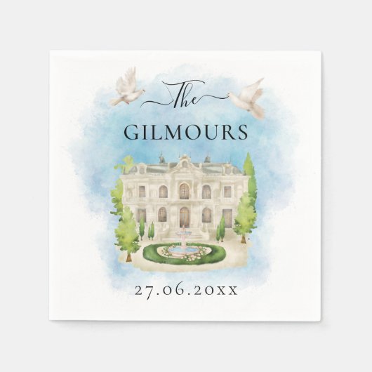 Serviette En Papier Élégant lieu | fleurs colombes Mariage Luxe (Devant)