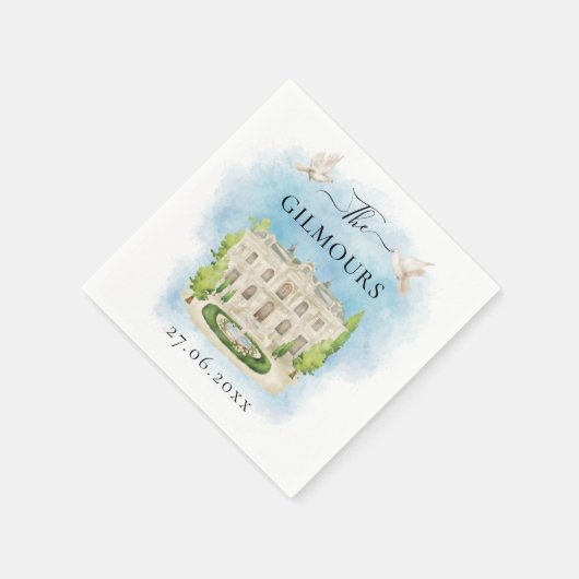 Serviette En Papier Élégant lieu | fleurs colombes Mariage Luxe (Coin)