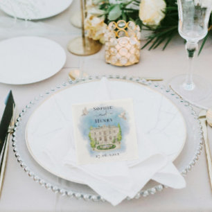 Serviette En Papier Élégant lieu   fleurs colombes Mariage Luxe