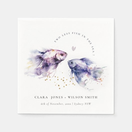 Serviette En Papier Elégant Lilac Aquarelle Mariage de poisson côtier (Devant)