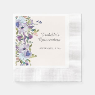 Serviette En Papier Elégant Lilac bleu Floral Horizontal Quinceañera