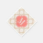 Serviette En Papier Elégant Linge Beige Damas Personnalisé (Coin)