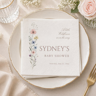 Serviette En Papier Elegant Little Wildflower Neutral Baby Shower
