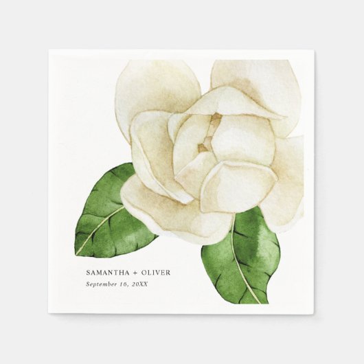Serviette En Papier Élégant Livre Mariage blanc Magnolia (Devant)
