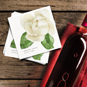 Serviette En Papier Élégant Livre Mariage blanc Magnolia