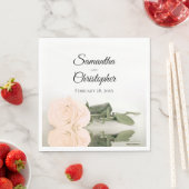 Serviette En Papier Élégant Long Stemmed Ivory Peach Rose Mariage (En situation)