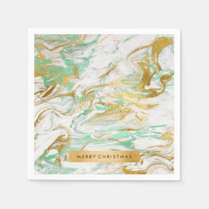 Serviette En Papier Elégant look de marbre blanc vert or moderne