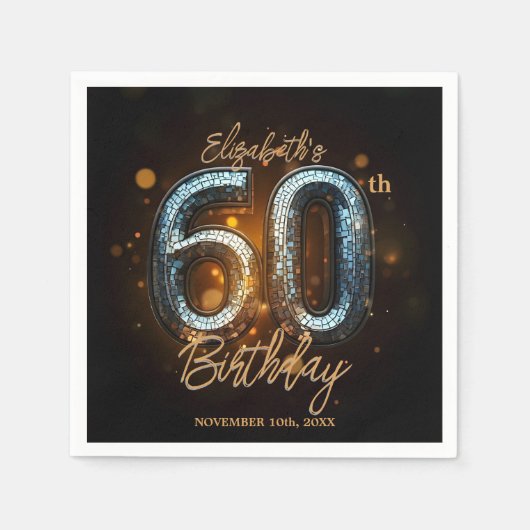 Serviette En Papier Elégant luxe Black Gold Mosaic 60e anniversaire (Devant)