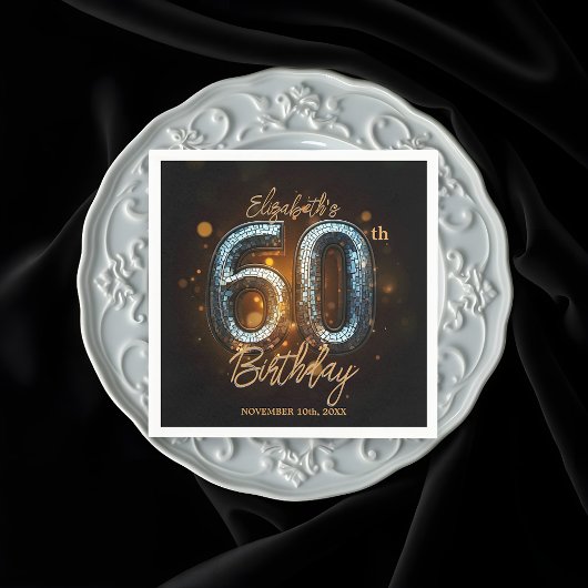 Serviette En Papier Elégant luxe Black Gold Mosaic 60e anniversaire
