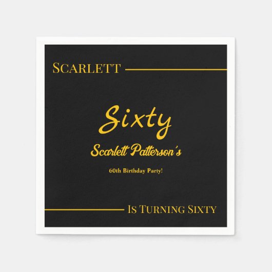 Serviette En Papier Elégant Luxe Noir Et Or Moderne Anniversaire (Devant)