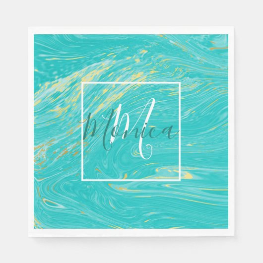 Serviette En Papier Élégant luxe royal Marble Gold Blue monogramme (Devant)