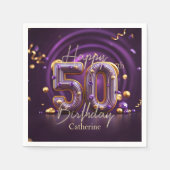 Serviette En Papier Elégant luxueux violet et or 50e anniversaire (Devant)