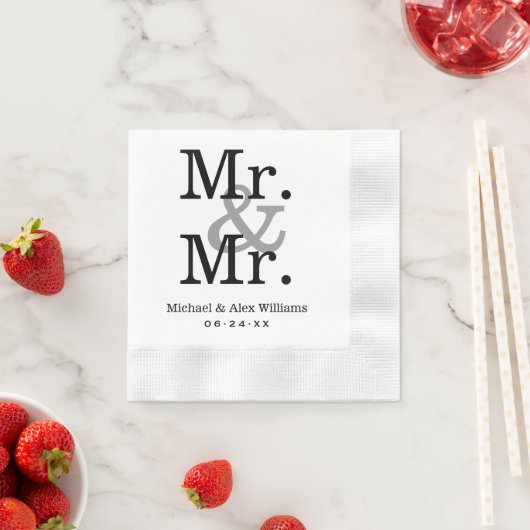Serviette En Papier Élégant M. et M. Black Grey Mariage Monogram (En situation)