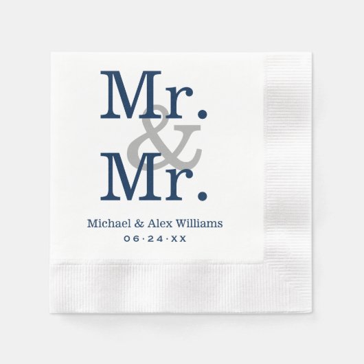 Serviette En Papier Élégant M. et M. Marine Grey Mariage Monogramme (Devant)