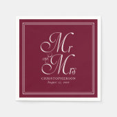 Serviette En Papier Élégant M. et Mme Burgundy Marsala Mariage (Devant)
