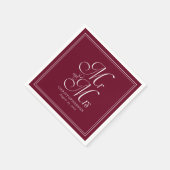 Serviette En Papier Élégant M. et Mme Burgundy Marsala Mariage (Coin)