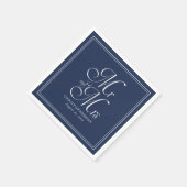 Serviette En Papier Élégant M. et Mme Mariage bleu de la Marine (Coin)