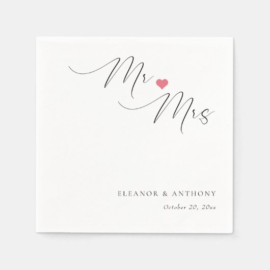 Serviette En Papier Élégant M. et Mme Script | Mariage personnalisé (Devant)