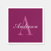 Serviette En Papier Élégant Magenta Rouge, rose & blanc Nom & Monogram (Devant)